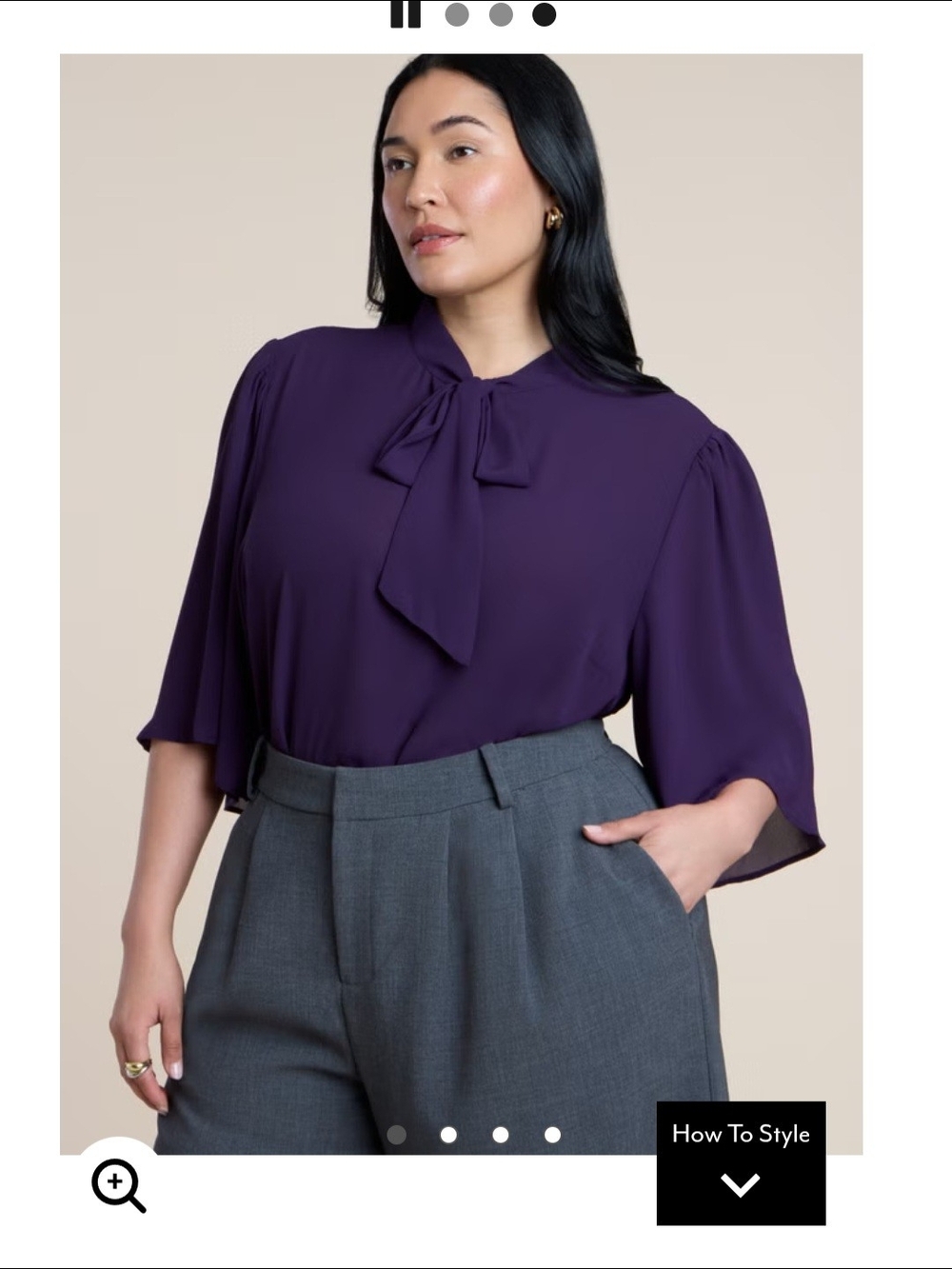Eloquii Purple Tie-Neck Blouse